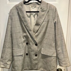 H&M Gray Checkered Double-Breasted Blazer